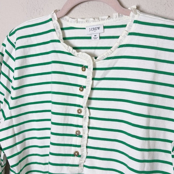 J. Crew Striped ruffle collar henley green white size M - Picture 5 of 9